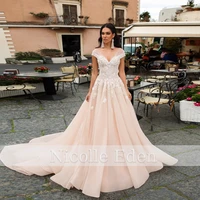 nicolle eden custom made princess tulle v neck elegant lace appliques wedding dress 2022 floor length robe de soir%c3%a9e