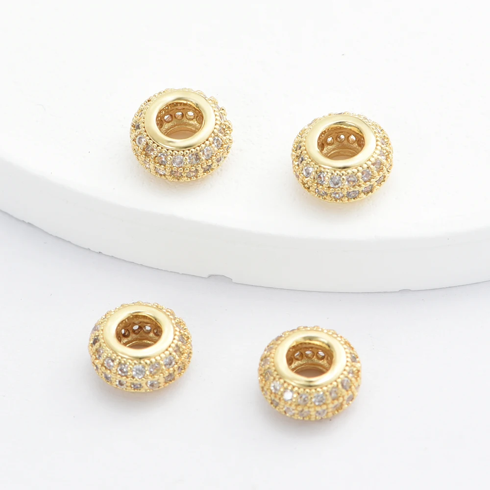 DARENLI 2 шт. позолоченные/родиевые латунные бусины-подвески с цирконием браслет