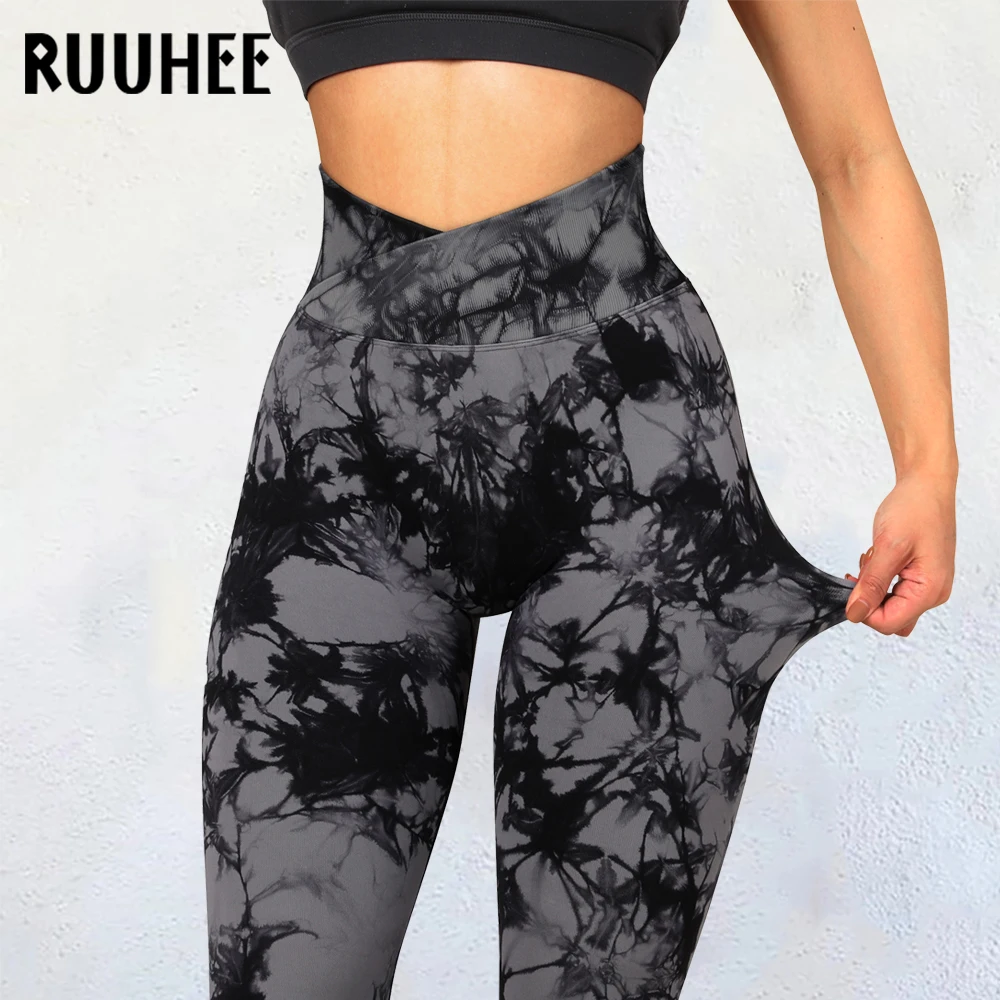 RUUHEE Crossover Seamless Leggings For Women Tie Dye Workout Leggings Women Scrunch Butt Lifting Leggings For Fitness Yoga Pants