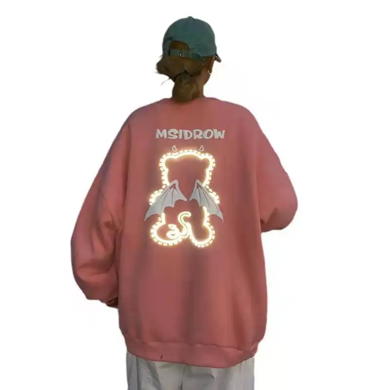 Женская толстовка со светоотражающим медведем одежда для пары корейские Модные