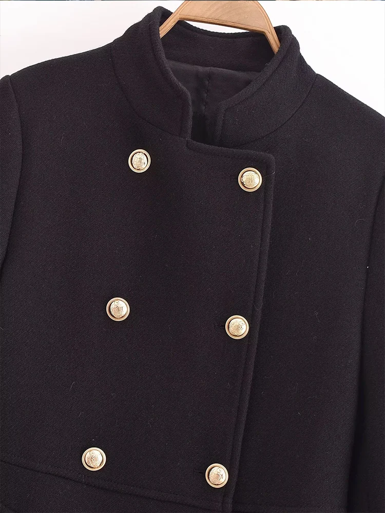 2024 новое универсальное двубортное пальто с золотыми пуговицами в европейском и
