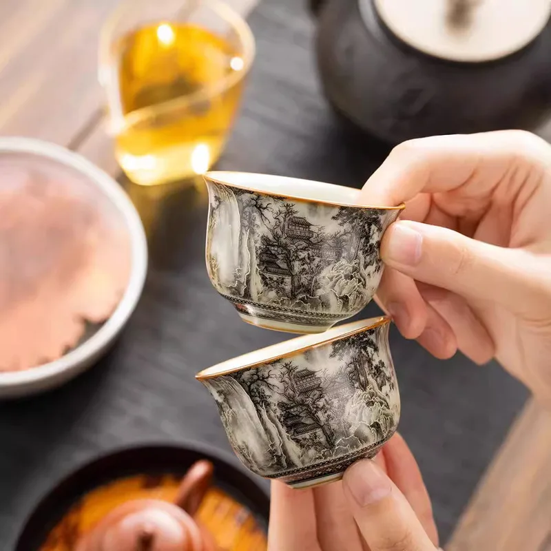 Ru Kiln Ink Пейзаж Круглая чашка-штатив Чашка Персональная специальная чашка Master Cup