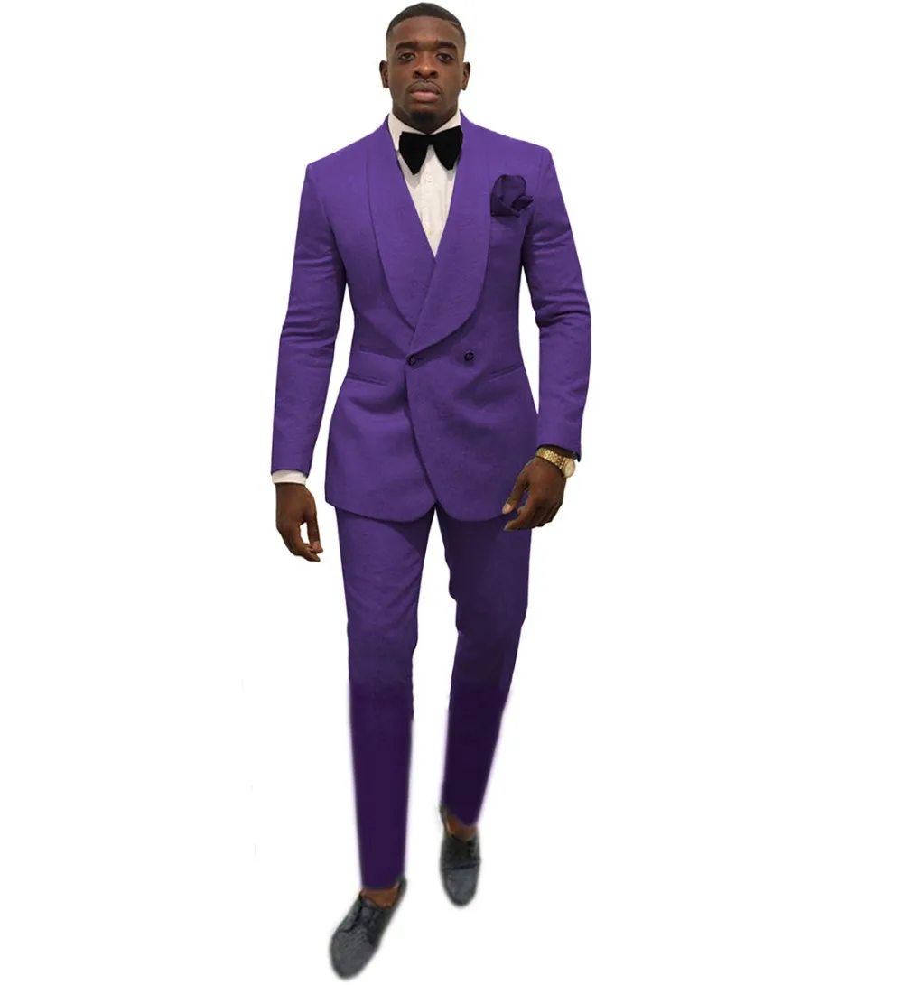 

Causal African Purple Peak Lapel Men Suits Wedding Slim Fit Groom Tuxedo Terno Masculino Prom Blazer 2 Pcs Set Suit Jacket Pants