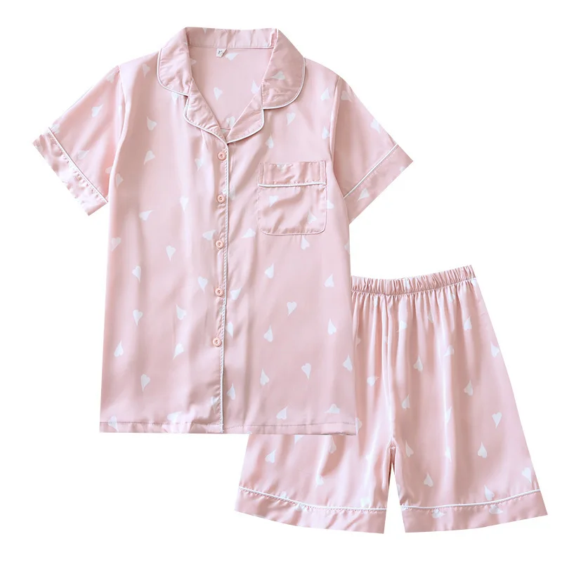 New Summer Viscose Pajamas For Women Sleeping Clothing Heart-Shape Printed Pyjamas Sleepwear Set For Female Loungewear