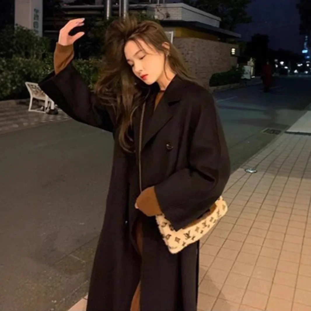 2024 новое корейское пальто из смесовой шерсти винно-красного цвета для маленького