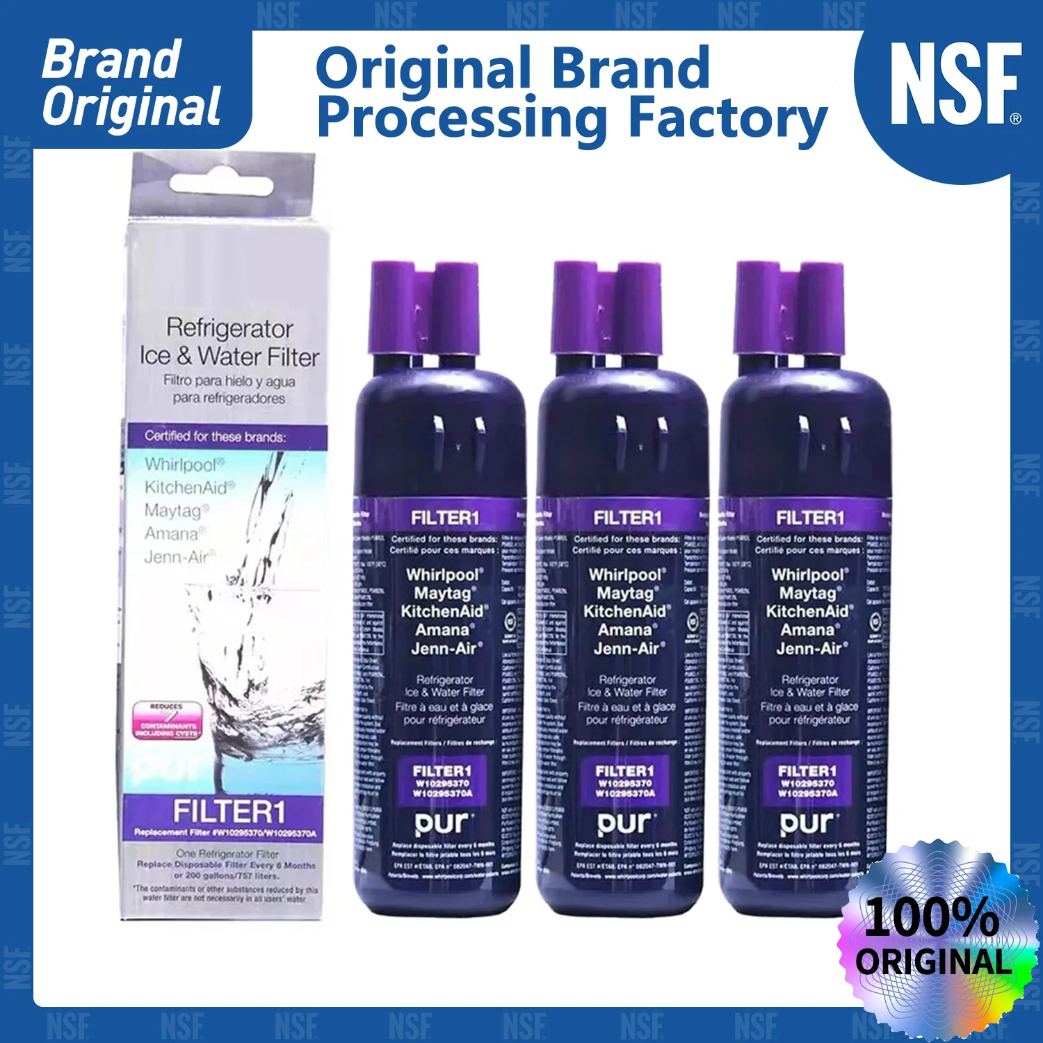   NSF Certified Brand Genuine EDR1RXD1 Refrigerator Water Filter for W10295370A EDR1RXD1 Water Filter 1 W10295370 P8RFWB2L P4RFWB 
