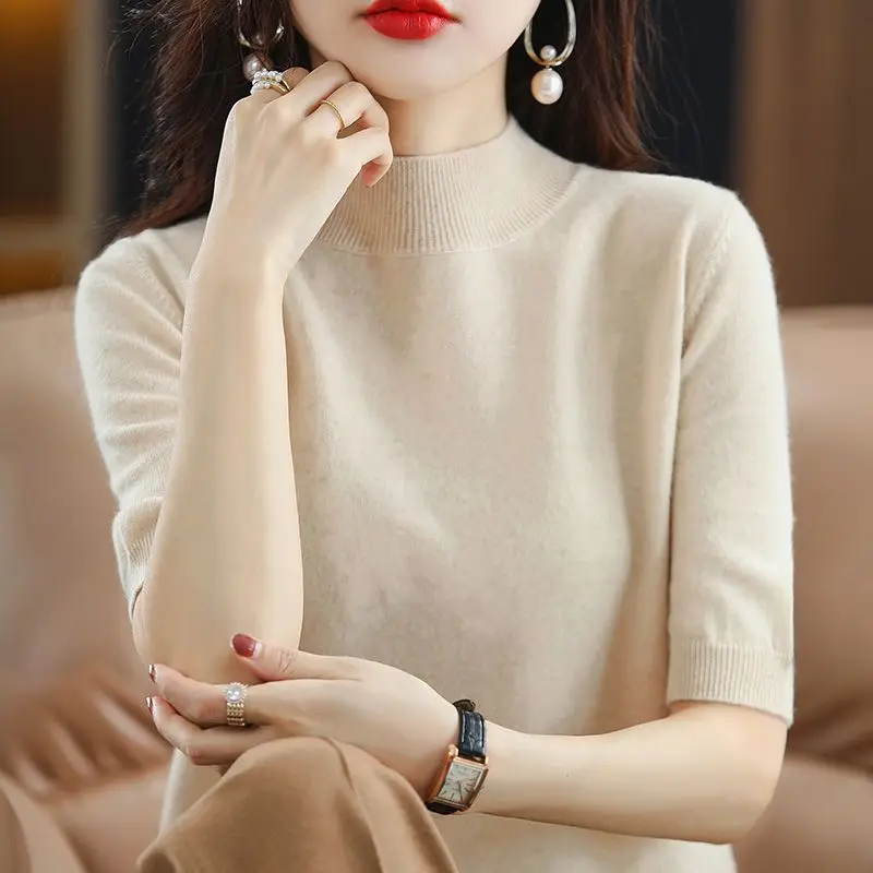 Женский трикотажный свитер с рукавом до локтя базовый многослойный пуловер