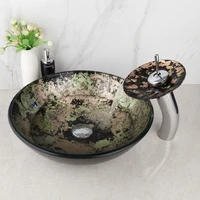 yanksmart round tempred glass basin sink bathroom faucet set washbasin vessel vanity counter top mixer water faucet pop up