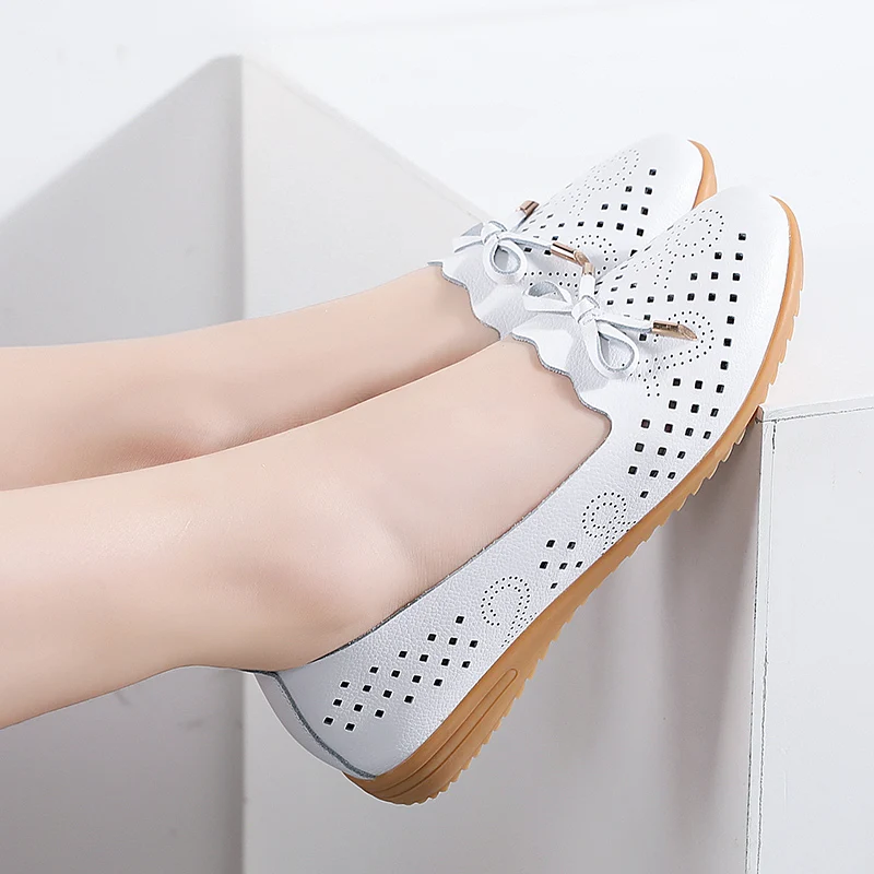 New Women Flats Shoes Leather Breathable Moccasins Women Beanie Shoes Ballerina Ladies Casual Shoes Sneakers zapatillas mujer