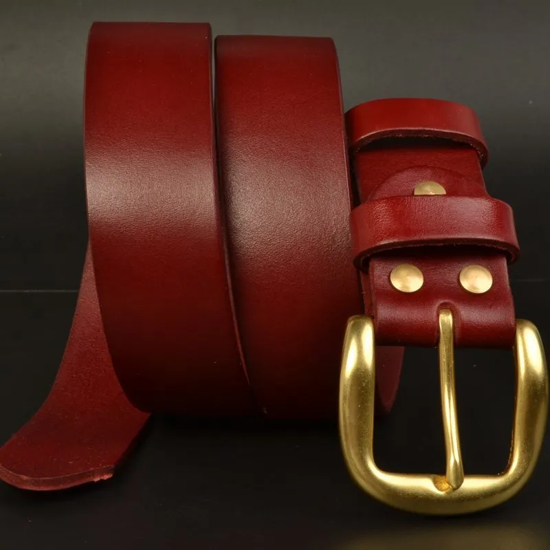 Solid Brass 3.8Cm D Belt Buckle With Wine Red Vegetable Tanned Leather Belts
