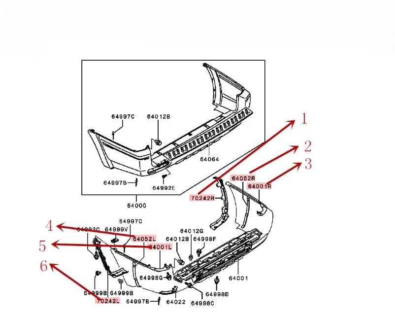 Крепление для заднего бампера 6 шт. MN117197 Pajero V77 V73 5 дверей крепление колеса крыла