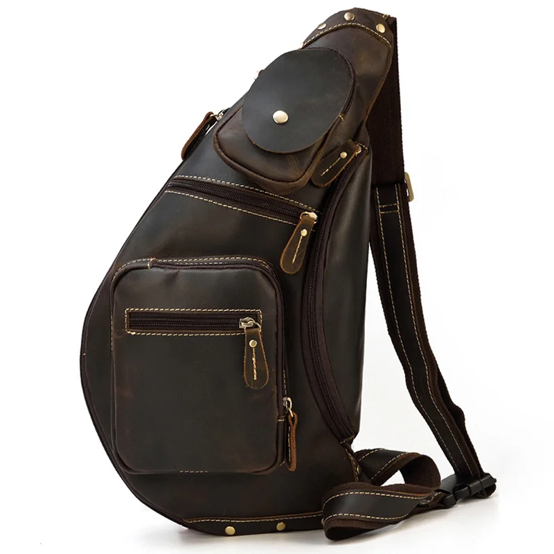 Retro Men's Genuine Leather Multifunction Shoulder Bag Waterproof Crossbody Bag Travel Sling Messenger Pack Chest Bag For Male