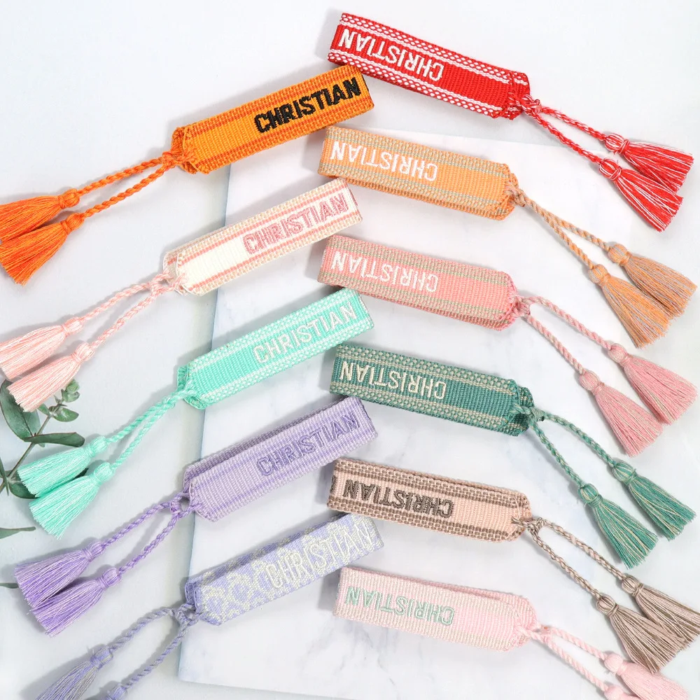 

2022 Braided for Women Bracelet Rope Adjustable Rope String Woven Letter Embroidery Tassel Friendship Lovers Jewelry Femme Gift