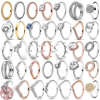 New and exquisite 925 sterling silver elegant and shiny vortex crown heart square round ring engagement wedding crystal ring 1