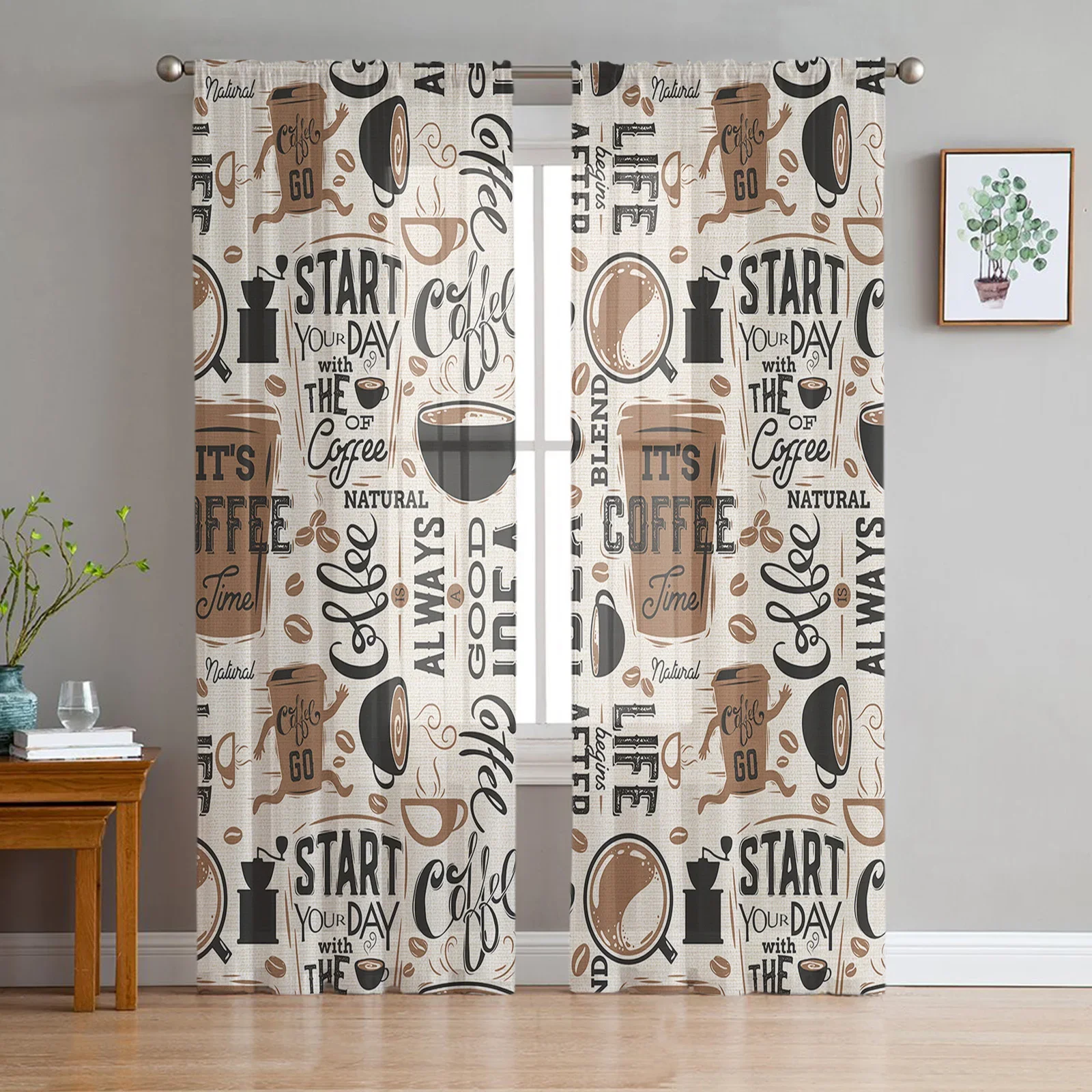 Кофейные зерна кофейная чашка тюлевые шторы для гостиной кухни украшения