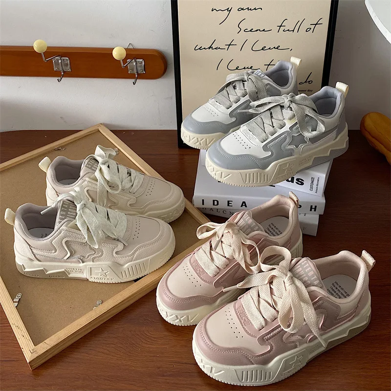 

Туфли женские на толстой подошве, мягкая обувь контрастных цветов, маленький белый цвет, дизайнерская универсальная модная повседневная обувь для скейтборда