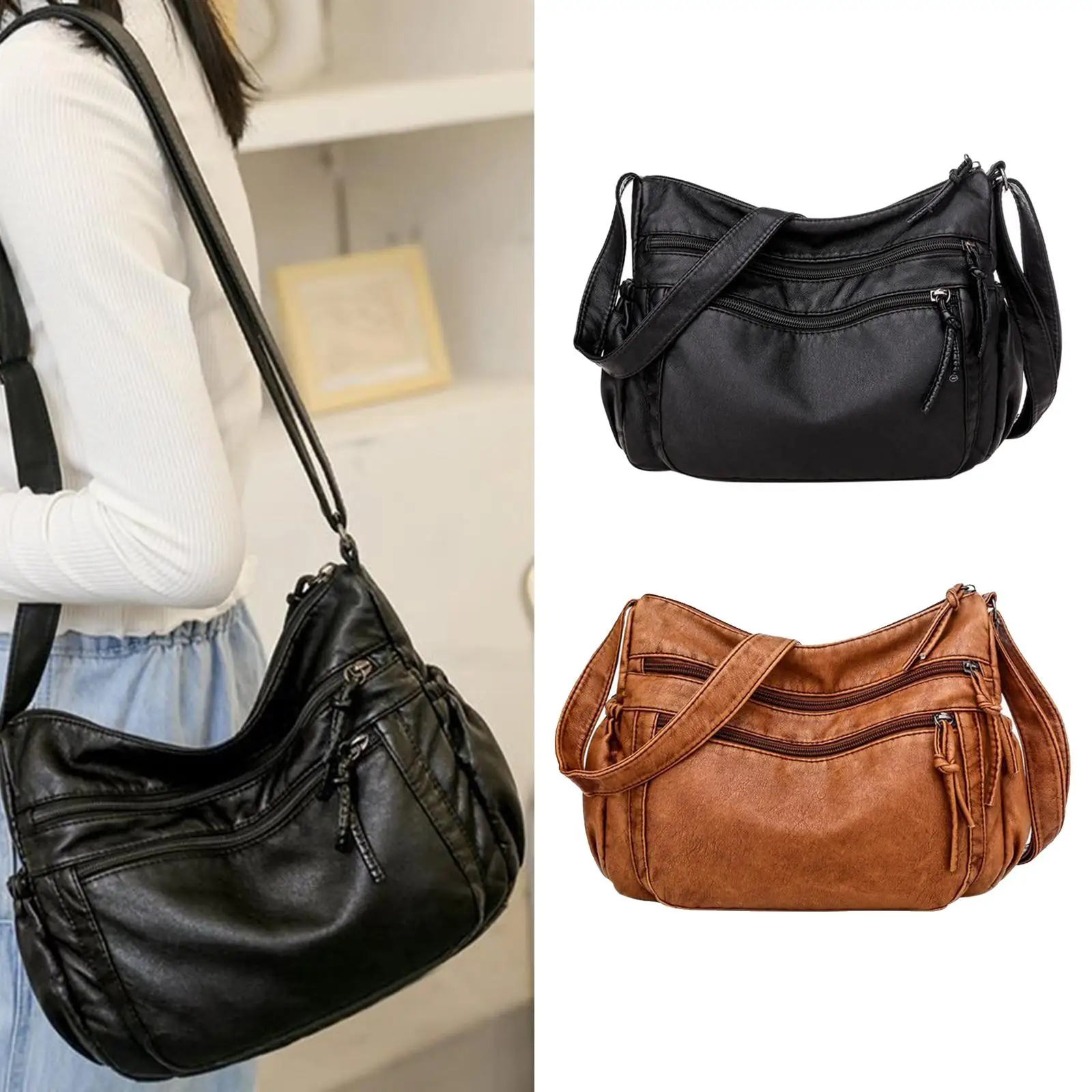 Chic PU Leather Crossbody Bag Shoulder Bag Ladies Waterproof Business Work Casual Totes Purse Adjustable Strap
