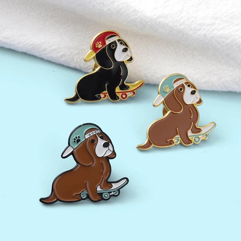 Hip-hop Skateboard Dogs Enamel Pins Funny Beagles Animals Brooch Clothes Lapel Badge Cartoon Jewelry Gift for Kids Friends images - 6
