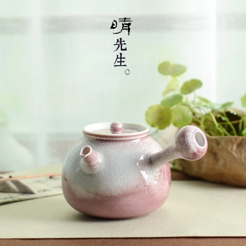 

Xihong обжиг обжигом глазури Боковая ручка горшок фарфор Чайный набор кунг-фу одиночный чайник японский бытовой телефон отверстие F