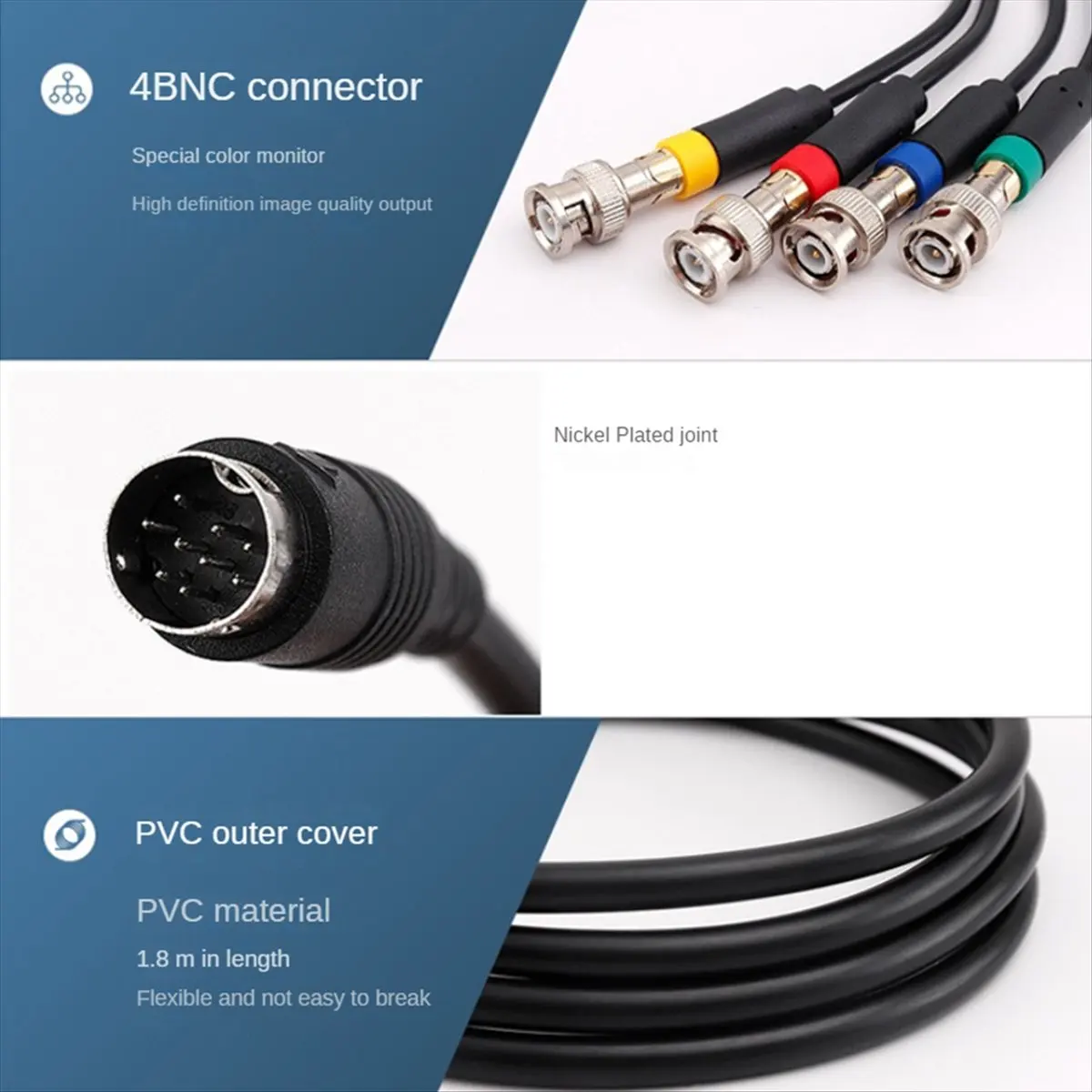 Фото Кабель DTC5 1.8M RGB/RGBS с разъемом MINI DIN-9Pin для игровых консолей Drive 2 MD2 с адаптером BNC №1