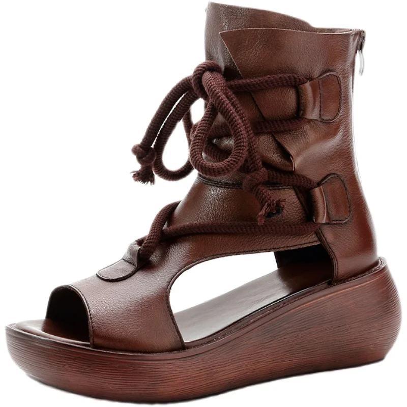 

Fish Mouth Shoes Women's Summer High-Heeled Wedge Heels 2022 New Muffin Soft-Soled Comfortable Women's Shoes Leather Thick-Soled