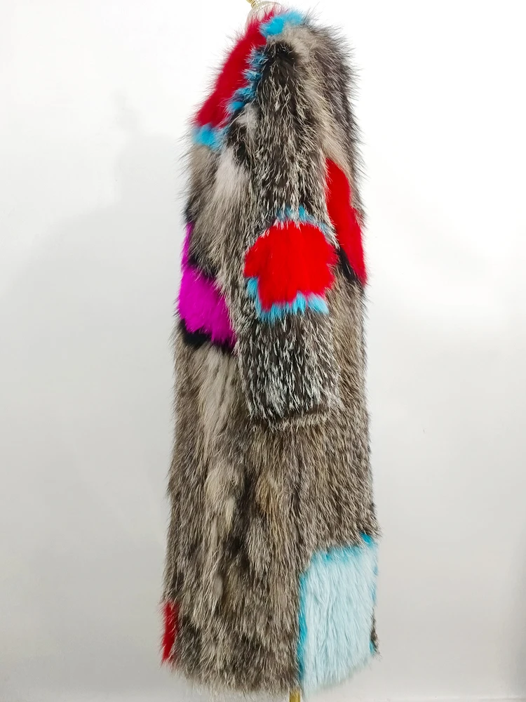 120cm classic style woven real fox fur coat women's long coat color fur coat women's warm fashion coat enlarge