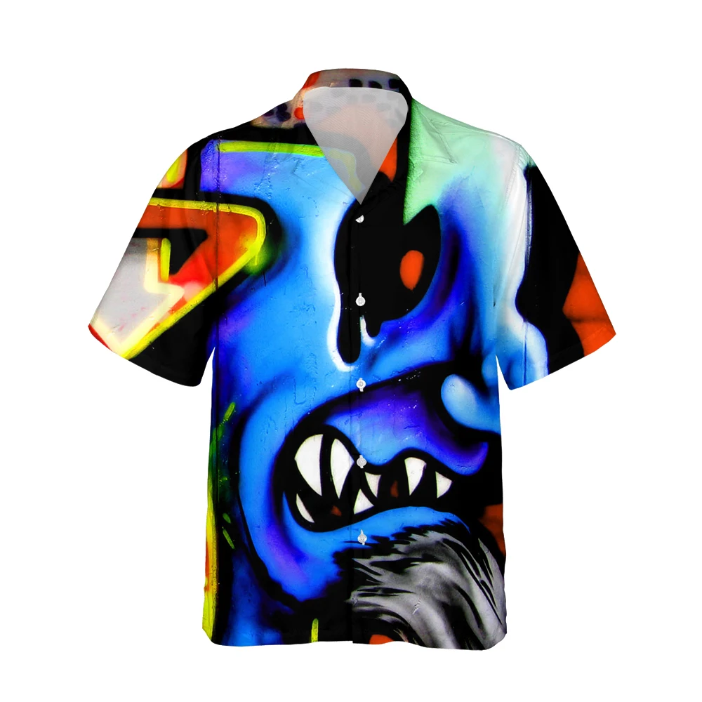 Jumeast 3d Harajuku Grunge Graffiti Printed Hawaiian Funny Shirt Men Short Sleeve Shirts Mens Fashion Casual Hip Hop Streetwear