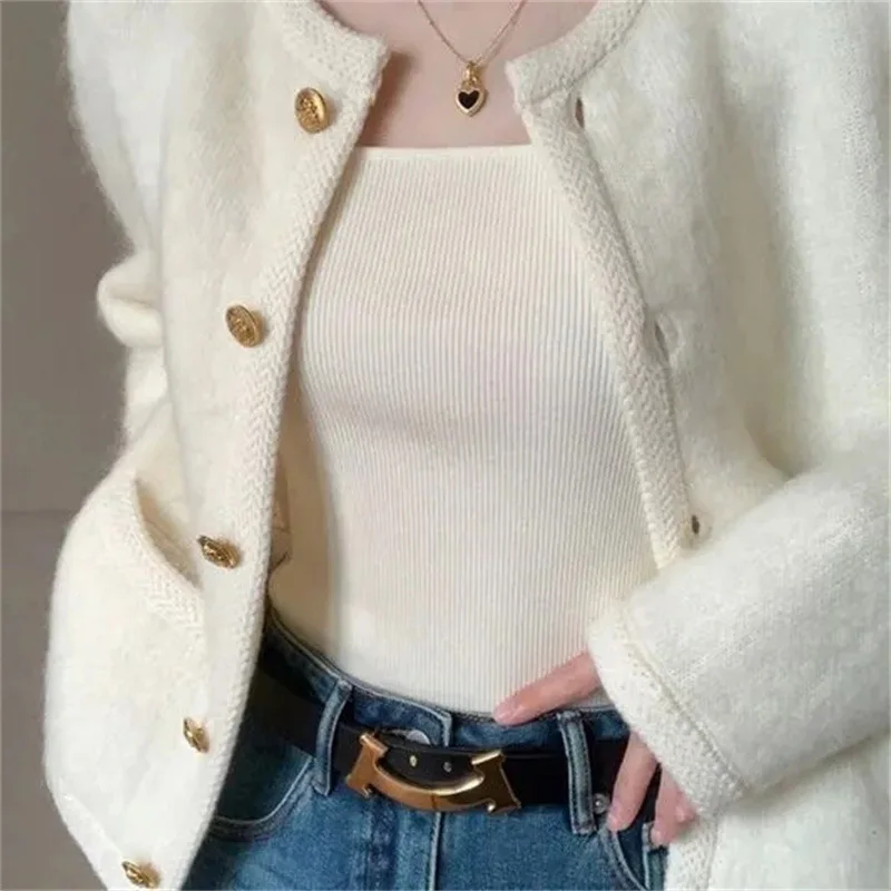 Женский трикотажный кардиган с длинным рукавом однотонный короткий свитер в