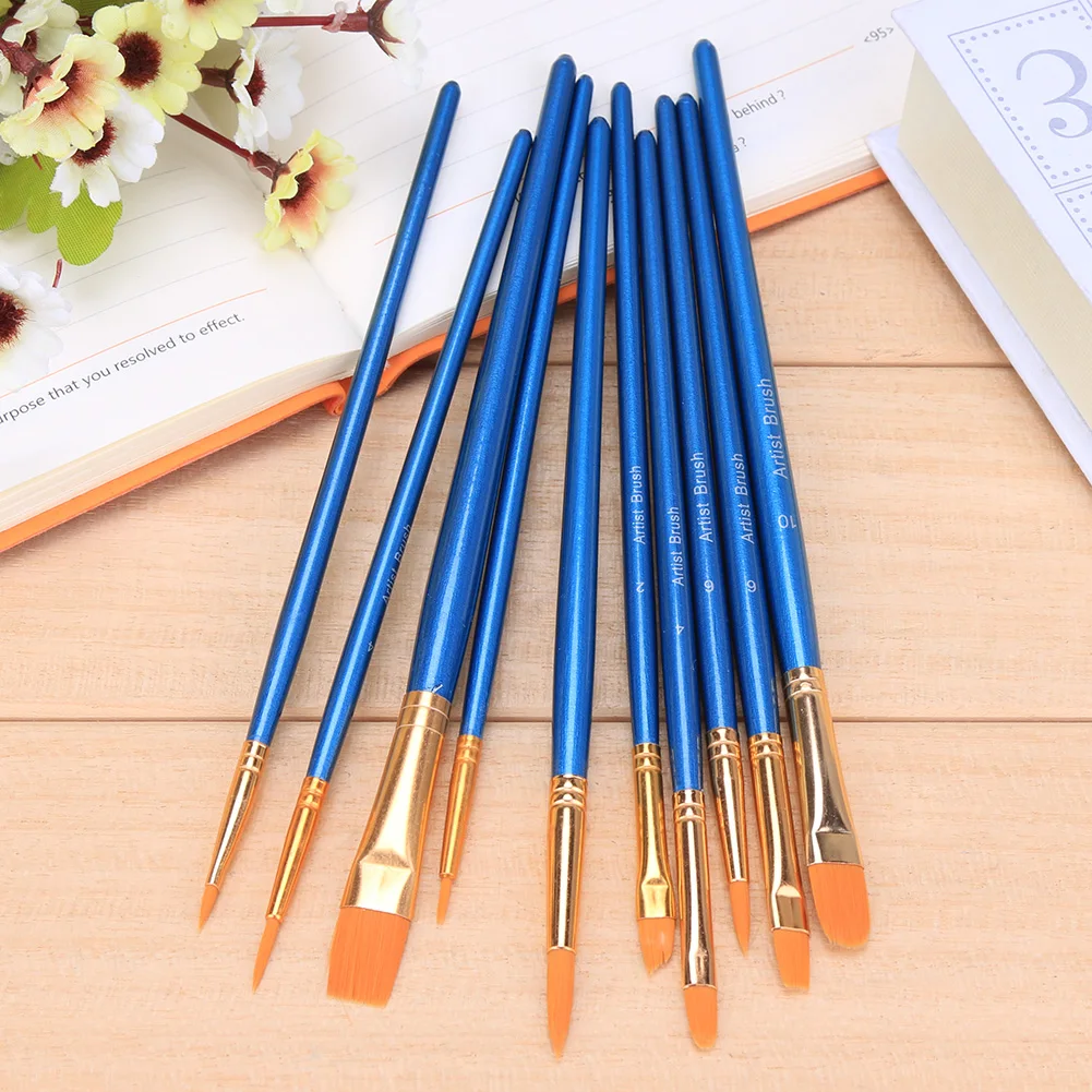 

10Pcs Color Board Brush Set Acrylic Gouache Oil Painting Nylon Hair Brush for Children Painting Art Craft Toy