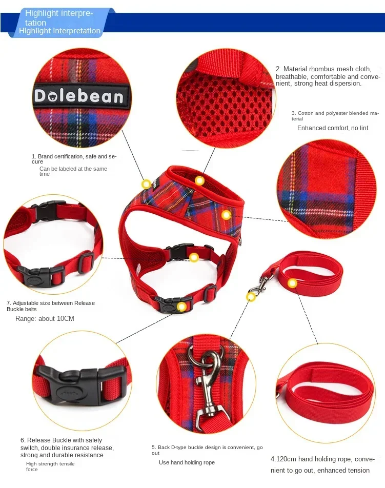 Набор поводков для собак в клетку маленьких регулируемый жилет щенков и кошек