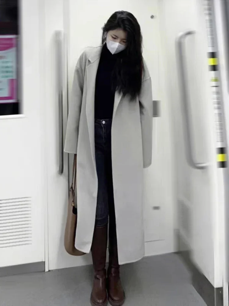 Смешанные женские длинные пальто в корейском стиле осень-зима свободные