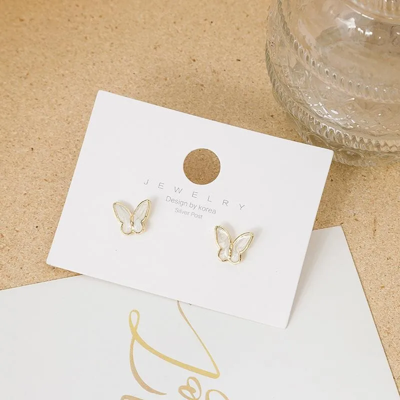 Милые маленькие серьги-гвоздики в виде бабочки для женщин белые эмалированные