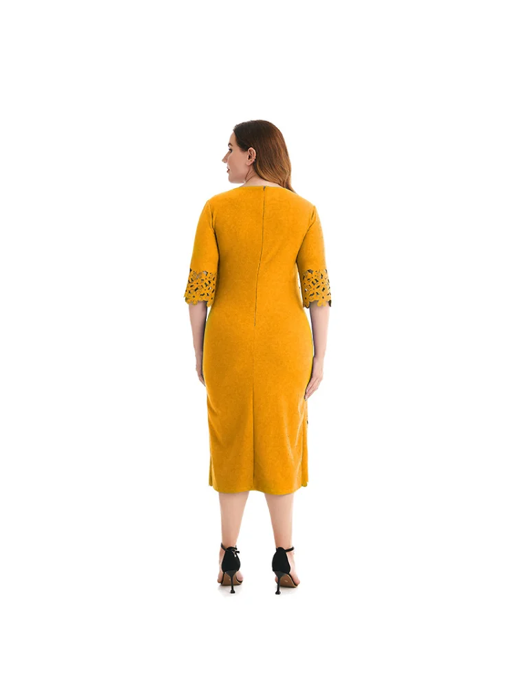 Summer plus size women twisted silk material rhinestone openwork craft dress plus size outfits  party dresses