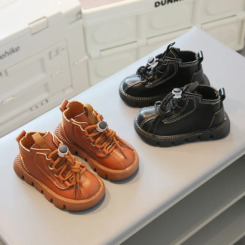 

COZULMA Autumn Winter Children boys Warm Plush Lining Ankle Boots High Shoes Kids girls Fashion Lace-Up Boots Size 21-30