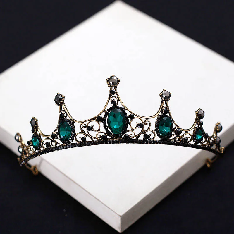 Vintage Small Baroque Green Crystal Bridal Crown Boutique Headwear Wedding Tiara Headwear TEN