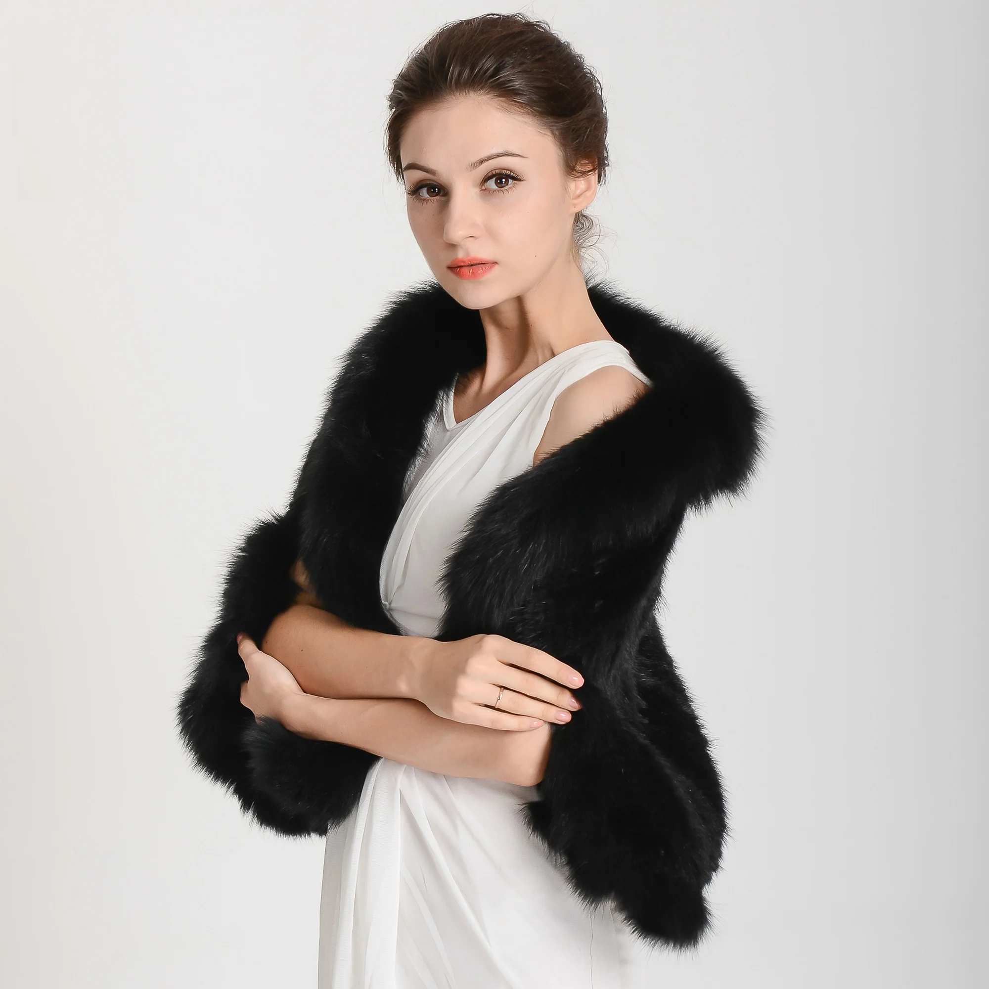 Новая натуральная Вязаная Шаль из меха норки накидка с воротником лисьего