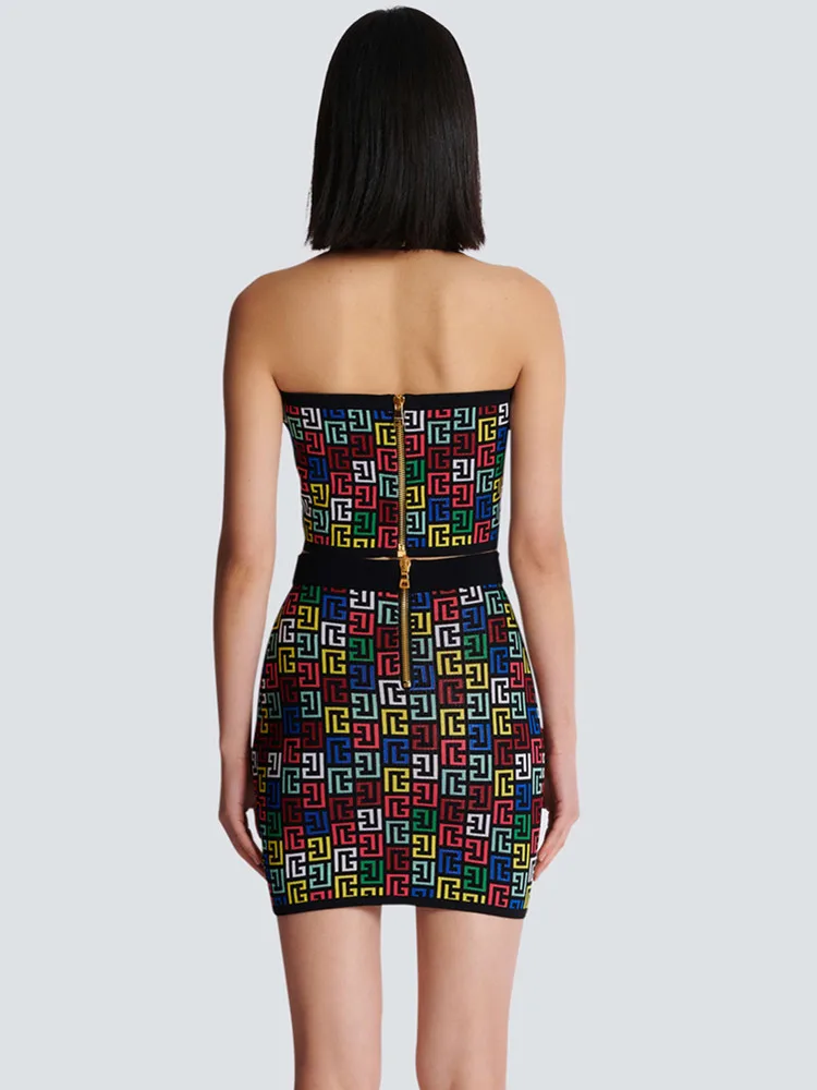 Женский жаккардовый комплект с юбкой элегантная вязаная вечерняя одежда лямкой