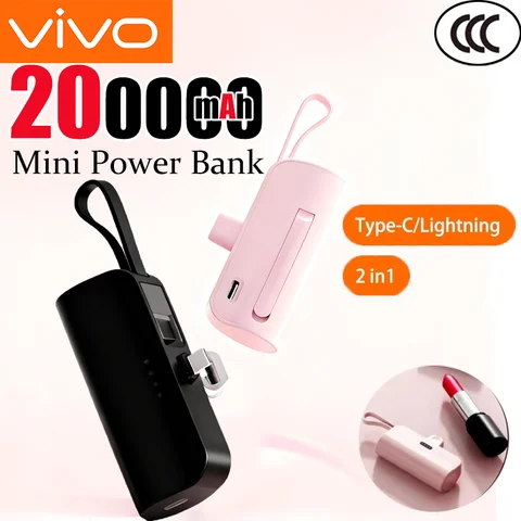 Портативный мини-банк питания VIVO 500000 мАч со встроенным кабелем, большая емкость, быстрая зарядка, внешний мобильный аккумулятор для iPhone Samsung