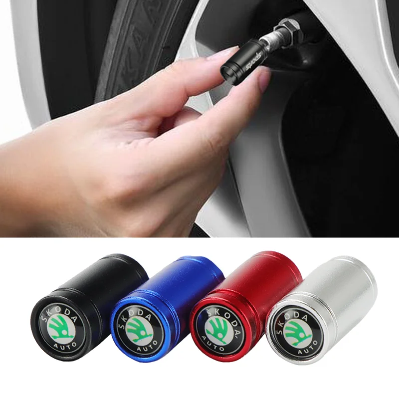 

4PCS Car Sport Wheel Tire Valve Caps Cover For Skoda Octavia 2 3 A7 Rapid Kodiaq Fabia Superb Kamiq Auto Accessories