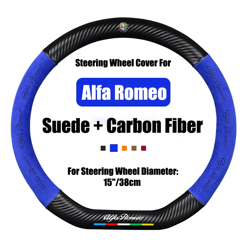 

2022 New Suede Carbon Fiber Non-Slip Car Steering Wheel Cover For Alfa Romeo Giulia Giulietta 159 156 MITO Stelvio 147 Car Parts