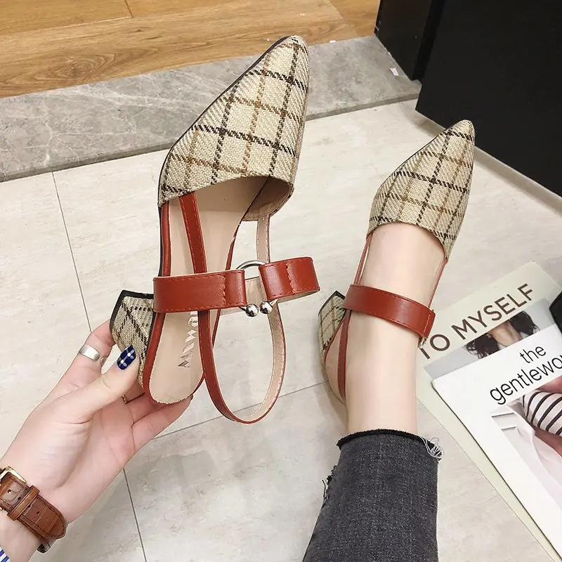 

2022 Shoes New Hollow Coarse Sandals High-heeled Shallow Mouth Pointed Pumps Work Women Female Sexy High Heels Zapatilla Lattice