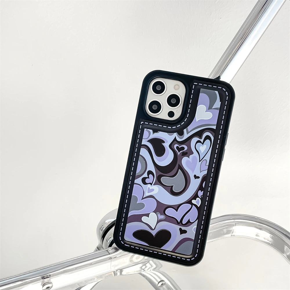 

Original Aesthetic Cartoon Cute Love Case For IPhone 13 12 11 Pro Max X Xs Xr Grils Women Fashion Leather Shockproof Black Cover