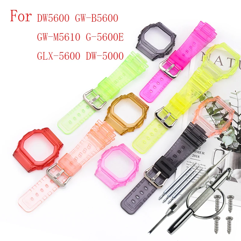 Resin Clear Watch Band Set Suitable for Casio DW-5600SK 5635 GW-B5600 Ice Tough Ice Electric Clear watch band set accessories