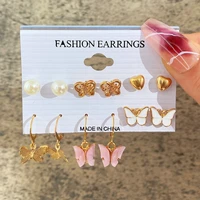 6pc vintage butterfly drop earrings set korean acrylic geometric round hoop earrings for women fashion jewelry accessories 2022