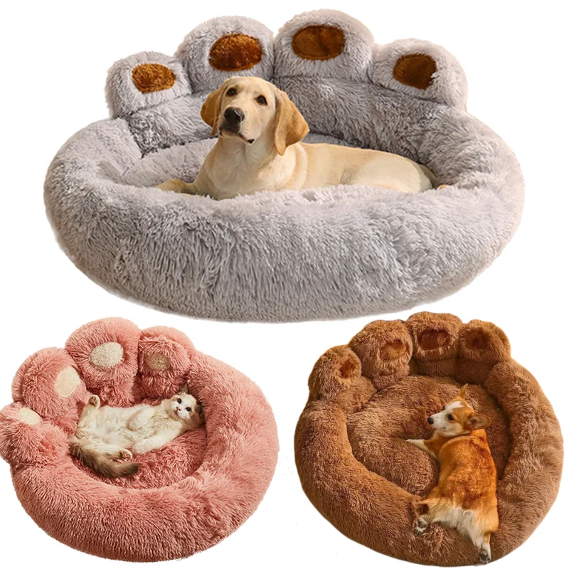 

Зимний коврик для собаки, круглый большой коврик для глубокого сна для питомца, теплый Медвежья Лапа, длинный плюшевый мягкий лежак для соба...