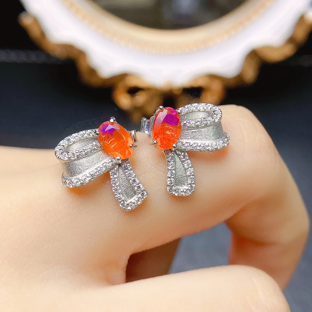 

Oval 4x6mm Orange Opal 925 Sterling Silver Women Stud Earrings Natural Fire Opal Earrings For Gift
