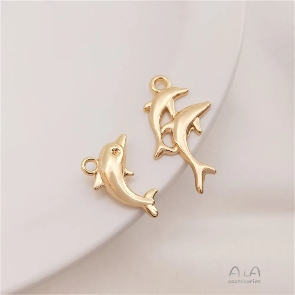 Купи 14K package real gold charm dolphin pendant handmade diy bracelet anklet jewelry items pendant handcrafted materials за 31 рублей в магазине AliExpress