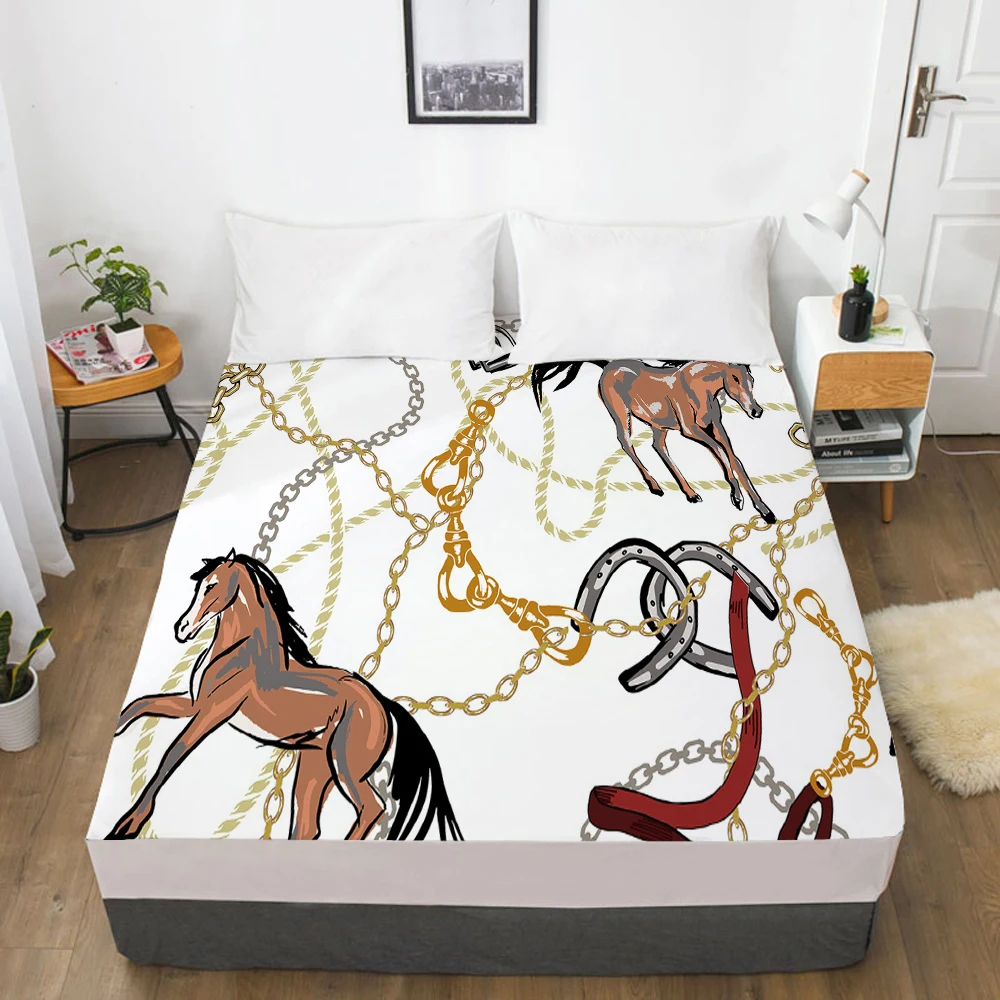 

1pc Elastic fitted sheet bed sheet With An Elastic Band Mattress Cover Bed cover 160x200 150x200 Customizable size horse chain