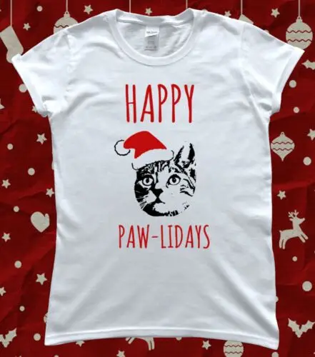 Веселая Рождественская женская футболка с изображением кошки Pawlidays