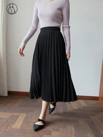 dushu woman skirts drape all match mid length skirt womens slim black pleated skirt floral long pleated skirt high waist skirts